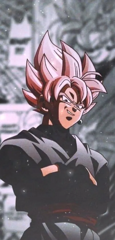 Anime character with pink hair, dark gray background.