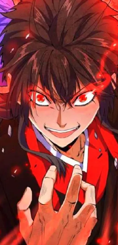 Anime character with red aura and intense expression.