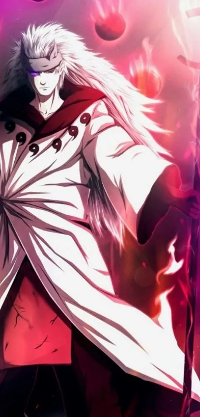 Dynamic anime character with red elements in striking wallpaper.