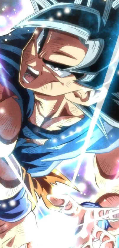 Vibrant anime character in action pose with electric blue hues.