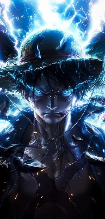 Anime character with blue lightning energy.