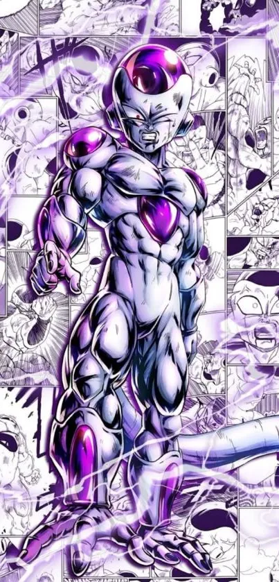 Energetic anime character in purple hues.