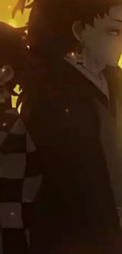 Anime duo with a fiery background in vibrant colors.