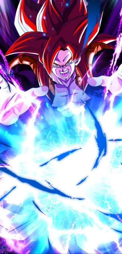 Anime character unleashing a powerful energy blast with vibrant colors.