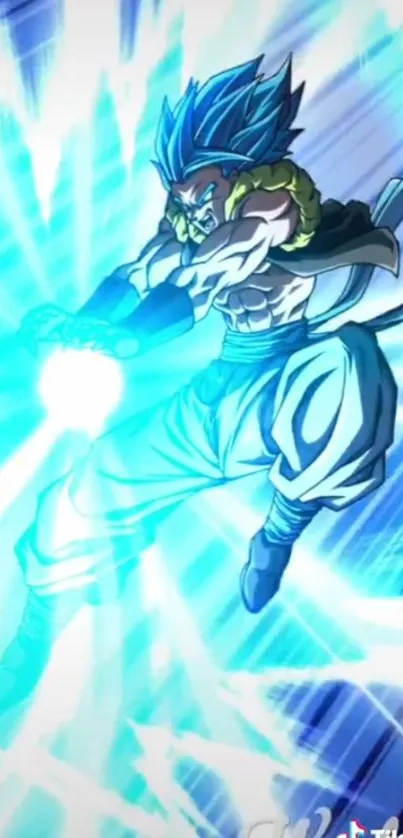 Anime character unleashing a bright blue energy blast.