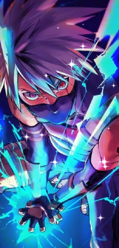 Anime character with electric blue energy effects.