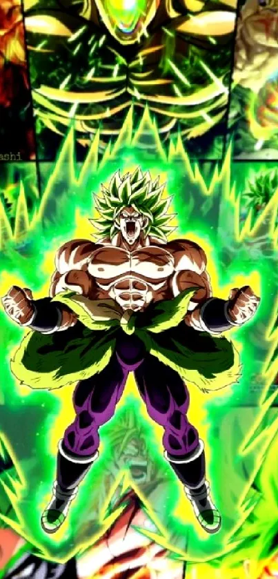 Anime character with glowing green aura and dynamic energy.