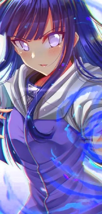 Anime character with blue energy aura, vibrant mobile wallpaper.