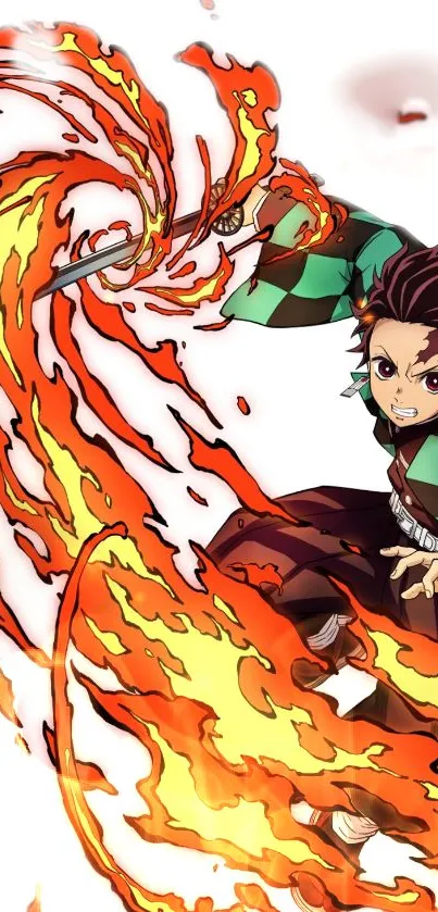 Anime character with fiery sword and vibrant colors.