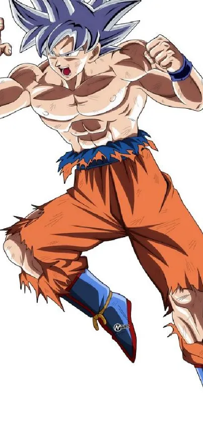 Anime fighter in action with orange pants and muscular build.