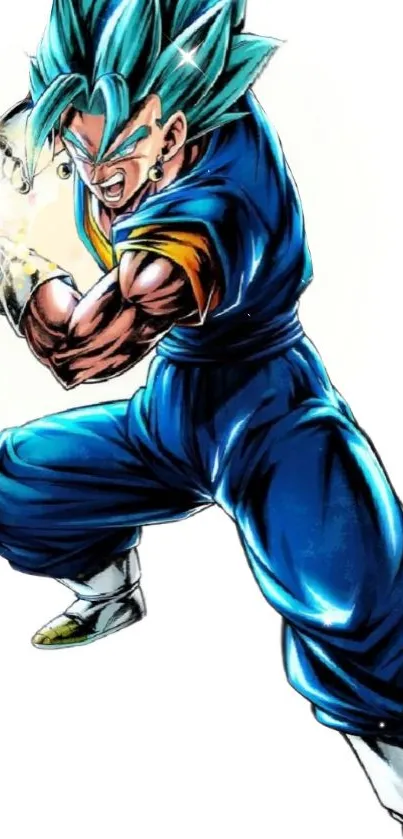 Energetic anime fighter in royal blue hues with dynamic action pose.