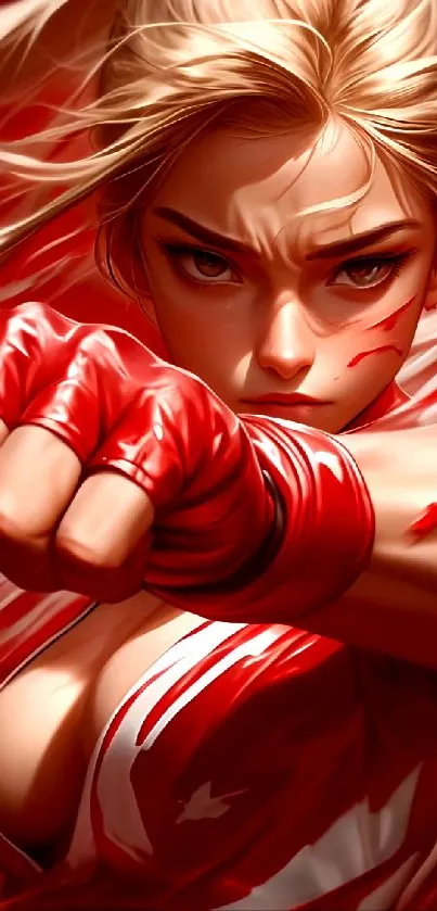 Anime fighter in action with a dynamic red background.