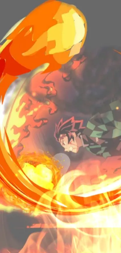 Anime character with fiery action scene wallpaper.