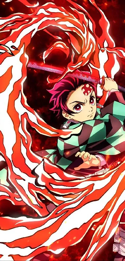 Anime character with red and white swirling flames.