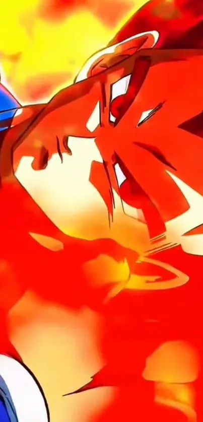 Anime warrior in flames with vibrant colors.