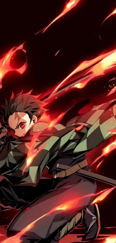 Anime character in fiery action pose, surrounded by vivid flames.