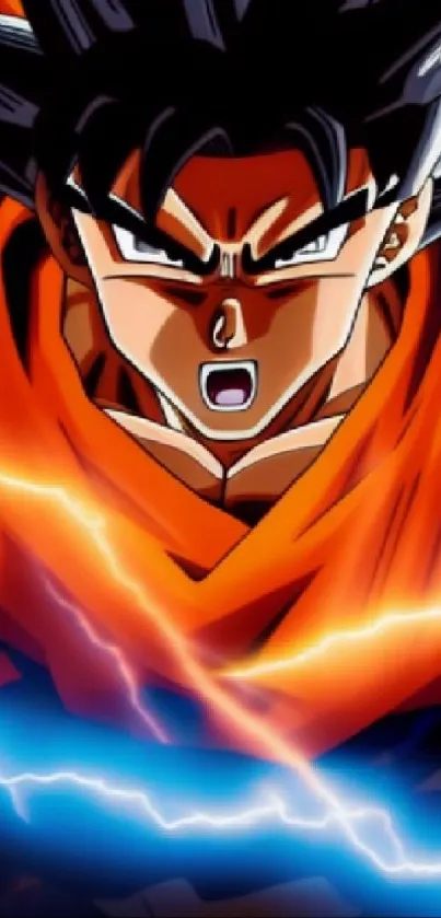 Anime hero with orange outfit and energy burst in dynamic pose.