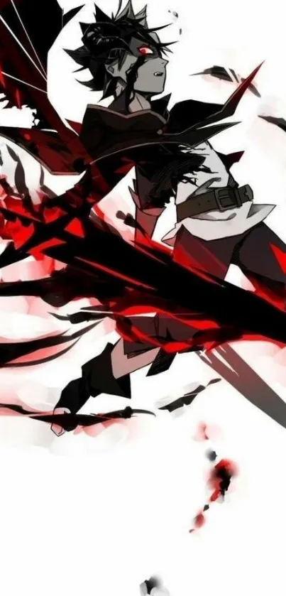 Dynamic anime hero with sword in striking red and black design.