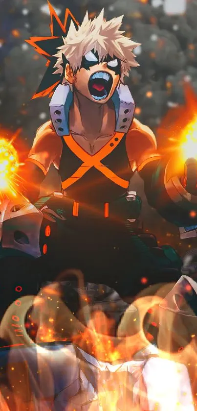 Fiery anime hero unleashing energy in dynamic pose.