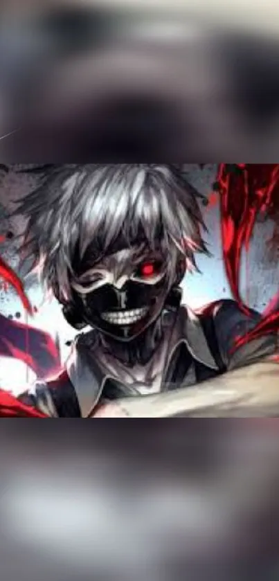 Dark anime horror wallpaper with red accents and eerie character design.