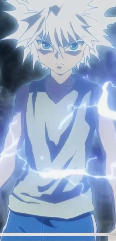 Anime character with electric blue lightning effect.