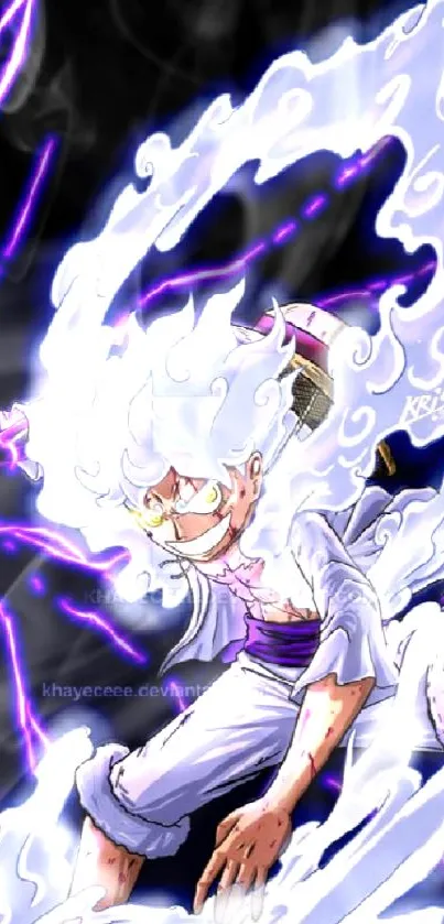 Anime character with purple lightning effects and dynamic pose.