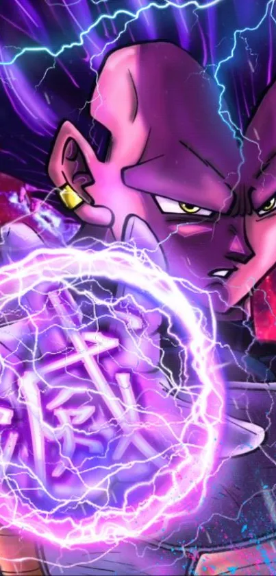 Anime character with purple lightning aura and electric energy effect.