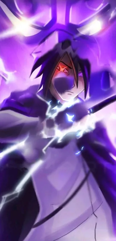 Anime character with purple lightning energy, creating a dynamic and vibrant scene.