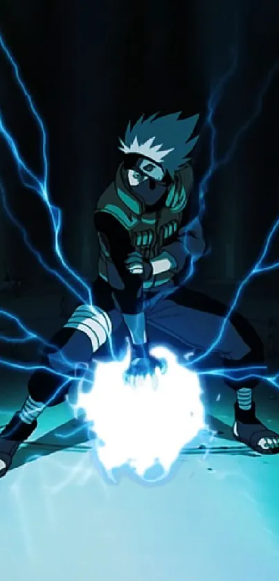 Anime character with electrifying blue aura.