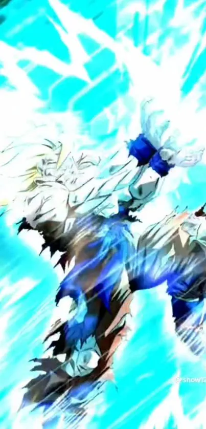 Anime character with electric blue lightning aura in dynamic pose.