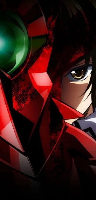 Intense red and green anime mobile wallpaper featuring character design.