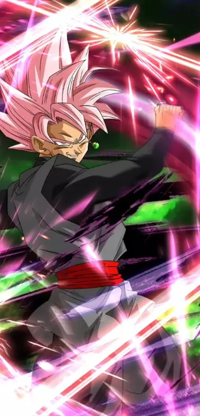 Anime character with pink aura in action-packed wallpaper.