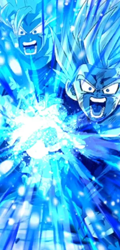 Anime characters unleashing powerful blue energy.