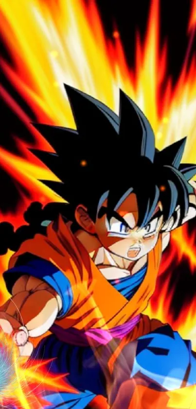 Anime character emitting fiery energy in vibrant colors.