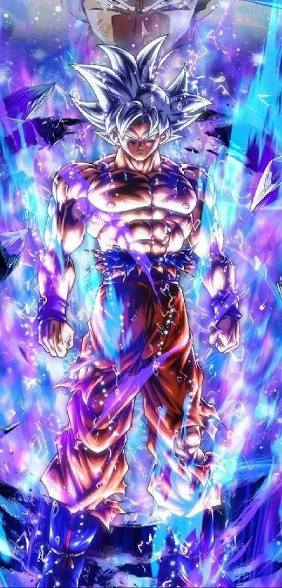 Dynamic anime character with vibrant energy aura on mobile wallpaper.