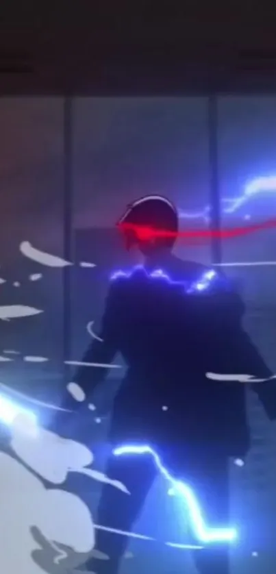 Anime character with electric lightning effects and blue hues.