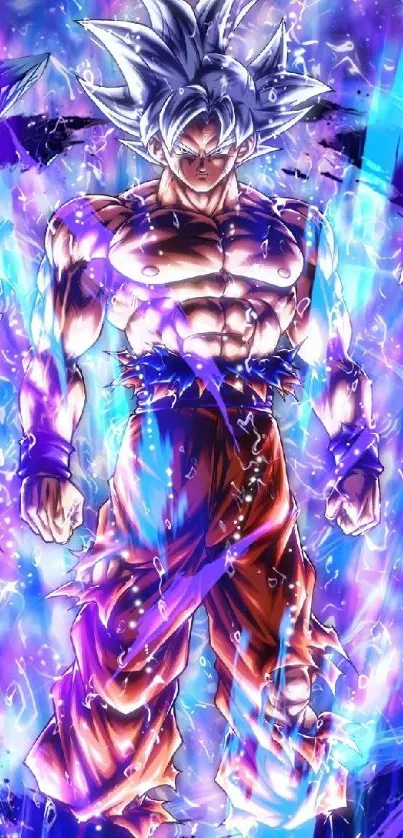 Vivid anime warrior radiating powerful energy aura.