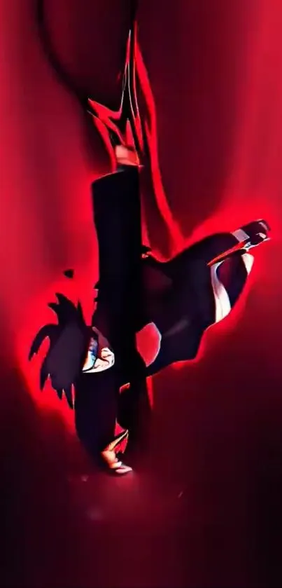 Anime character in dynamic red and black style on mobile wallpaper.