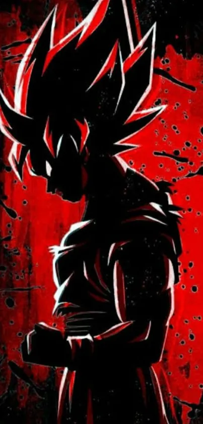 Anime silhouette against a red background, ideal for mobile wallpaper.