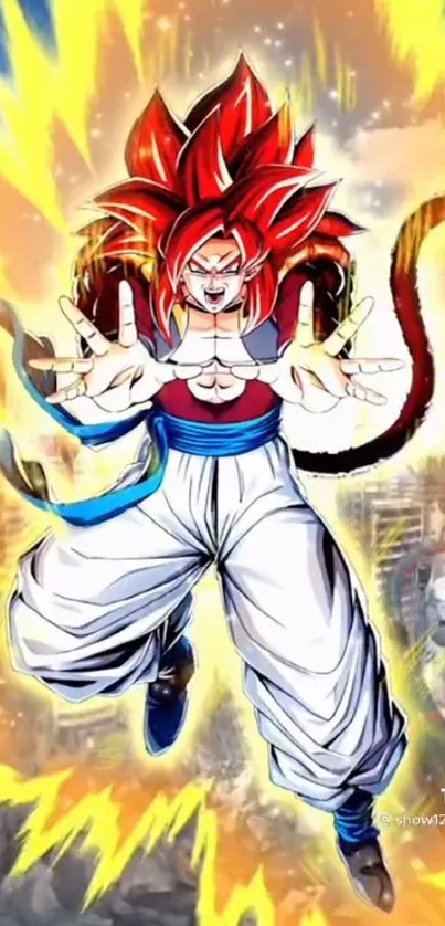 Anime superhero with red hair and energy power pose.