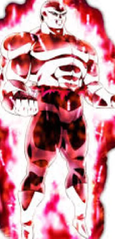 Anime warrior with glowing red aura in intensely dynamic stance.