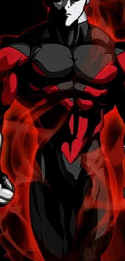 Anime warrior with red and black colors and bold design.