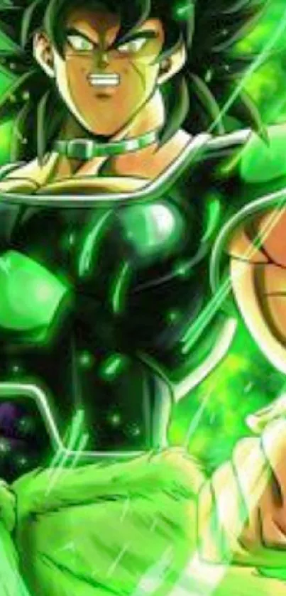 Dynamic anime warrior with a green aura.