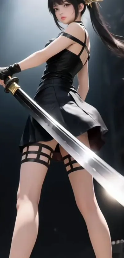 Anime warrior with katana in action pose.