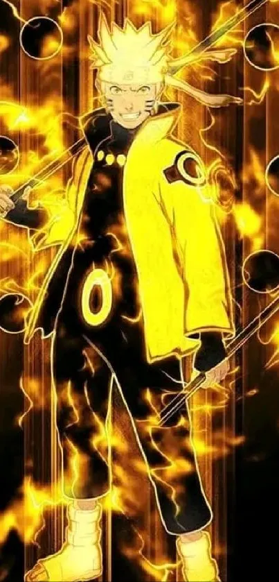 Anime warrior surrounded by vibrant yellow energy.
