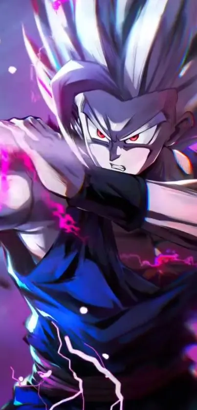 Anime warrior with purple highlights in dynamic pose.