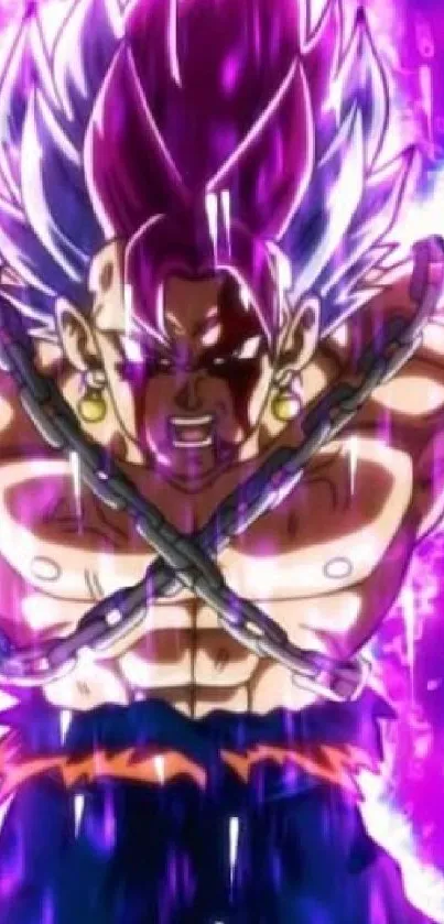 Energetic anime character with vibrant purple aura.