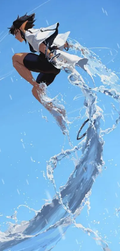 Anime character mastering water in dynamic splash.