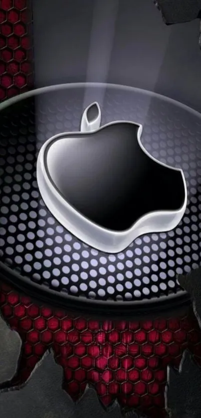 Sleek Apple logo with dark, metallic and red design.