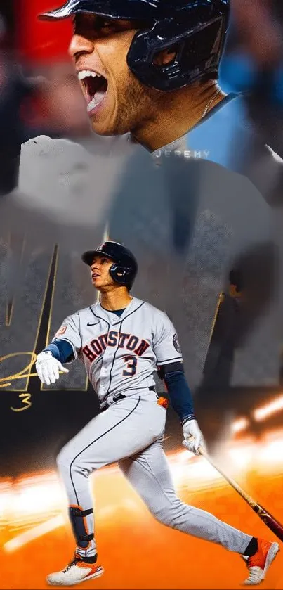 Dynamic baseball action wallpaper with player in motion.